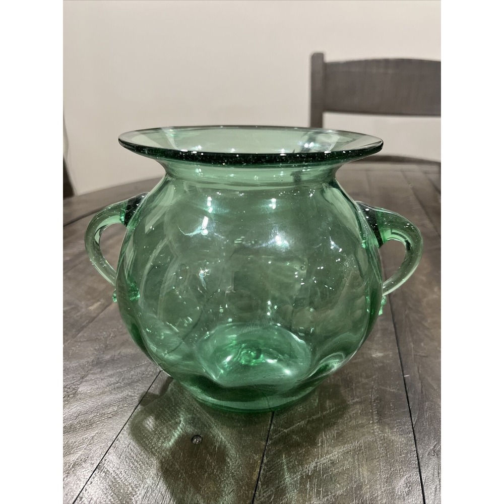 Blenko Pre Designer Seafoam Green 375 Urn Vase Applied Handles